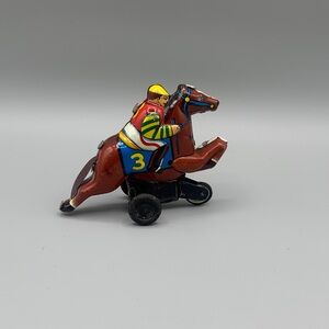 Vintage SY Japan Tin #3 Jockey & Horse on Wheels
